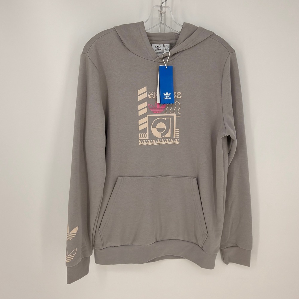 Adidas Hoodie Womens XL Gray Graphic Trefoil Pullover Sweatshirt Athleisure Cozy